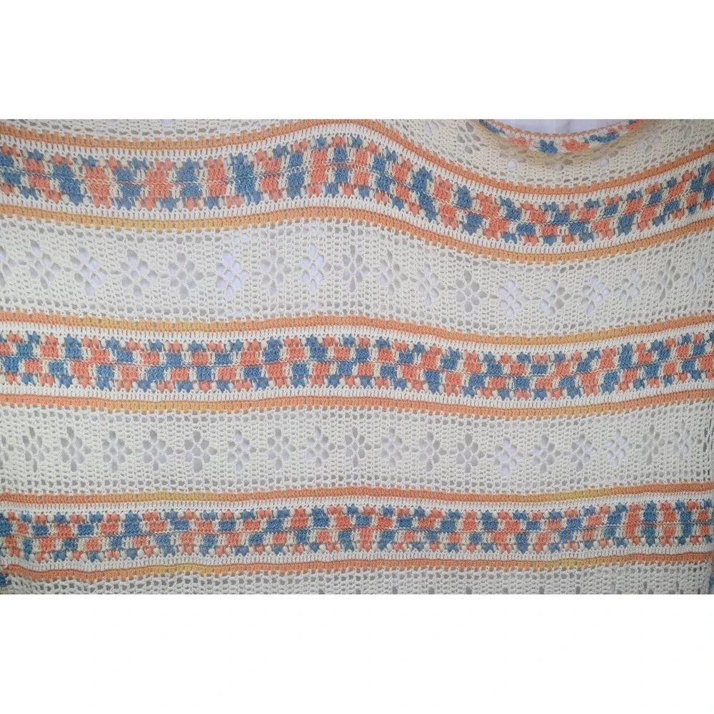 Vintage Cream, Pink and Blue Crochet Blanket 70